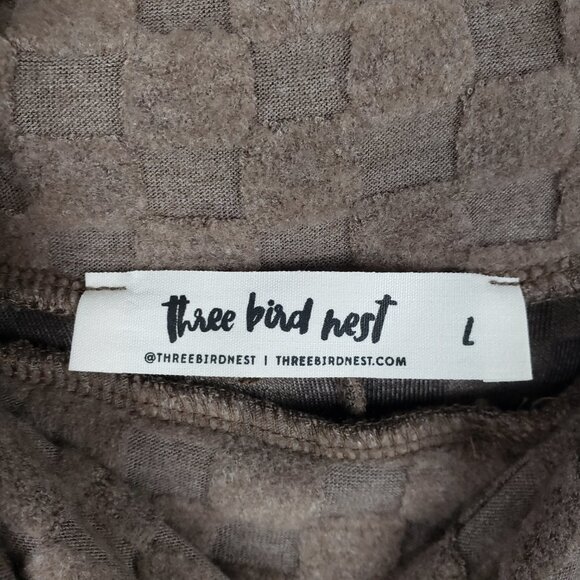 Three Bird Nest Poncho Split Button Neck Soft Cozy Brown Checkerboard Size Large - Picture 4 of 5